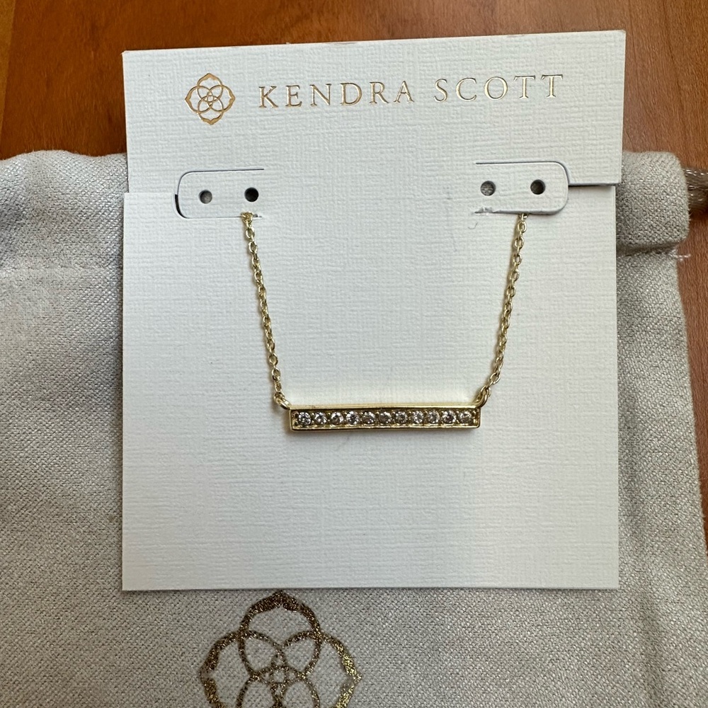 Kendra Scott Addison Bar Pendant - Single Strand  Yellow Gold with Crystals
